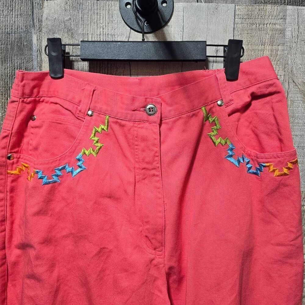 I.B. Diffusion Vintage 90s Pink Embroidered High Rise Mom Jeans Retro Cowgirl - Picture 2 of 4